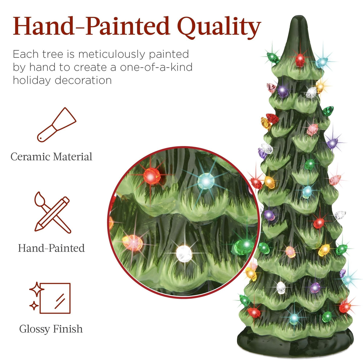 Sapin de Noël en céramique fabriqué à la main avec lumières LED