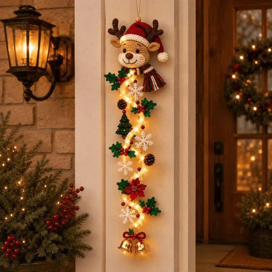 Handcrafted Christmas Door Hanger with 6 Festive Light Designs