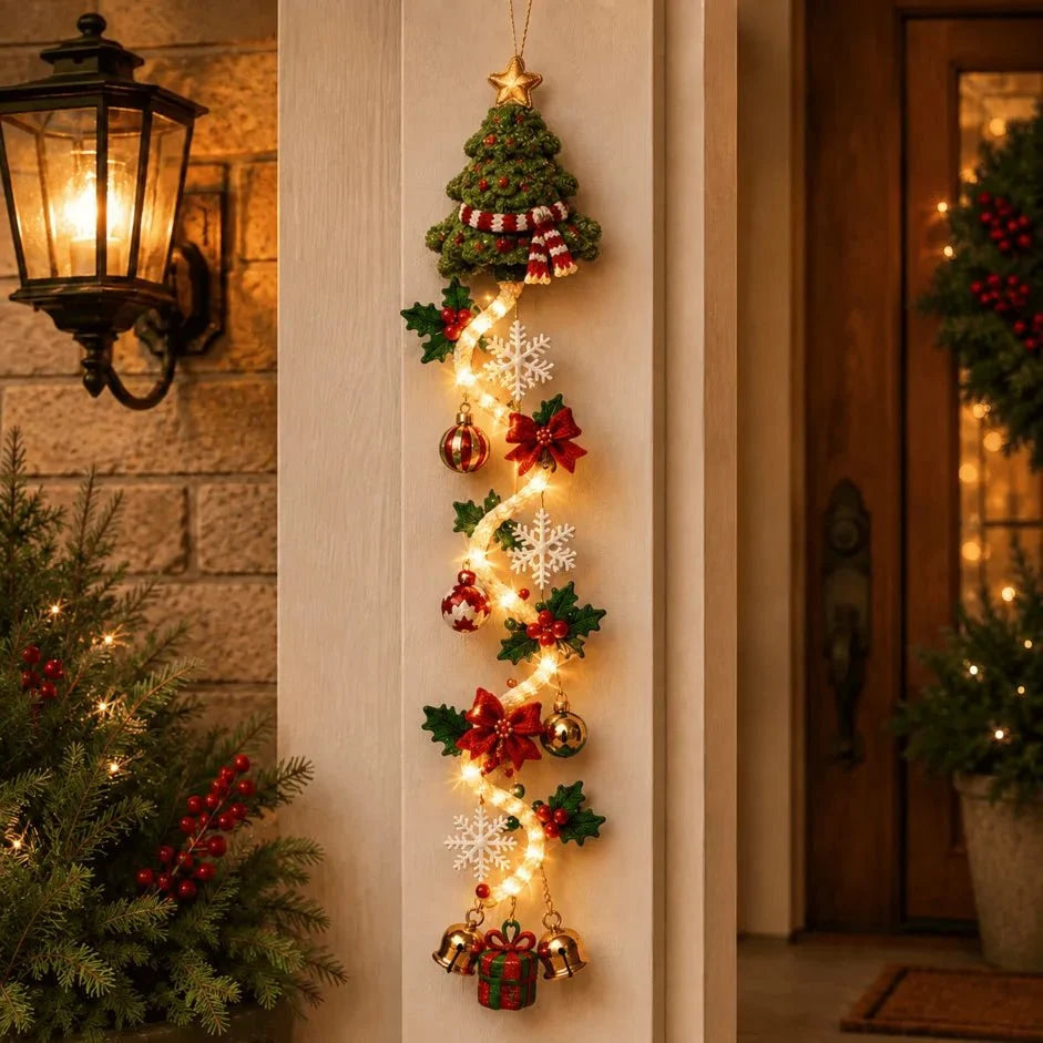 Handcrafted Christmas Door Hanger with 6 Festive Light Designs