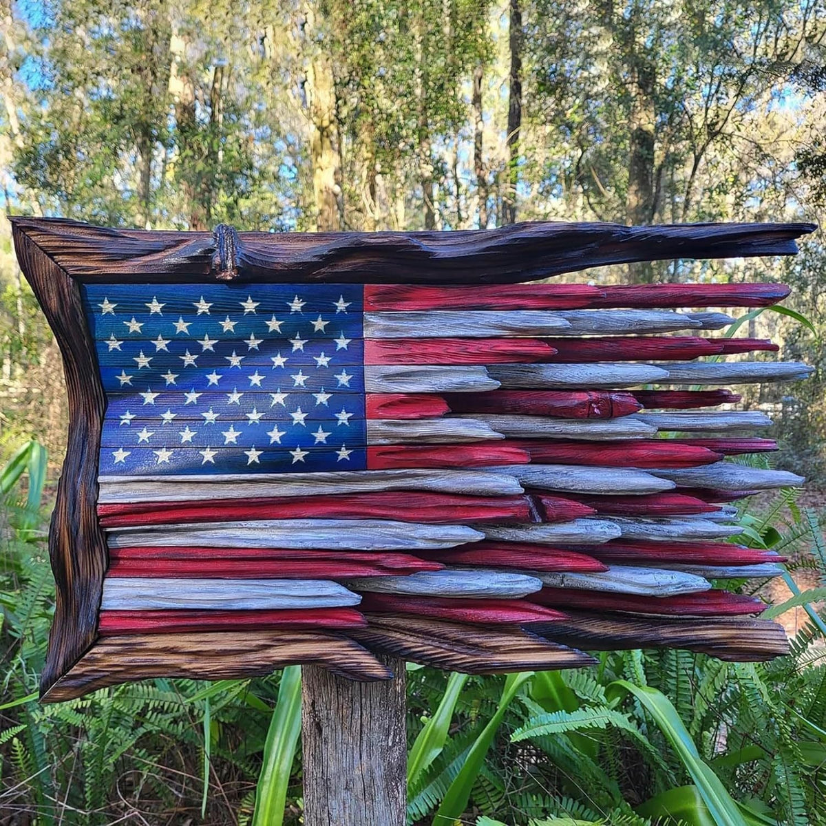 Handcrafted Rustic Driftwood American Flag Wall Relief