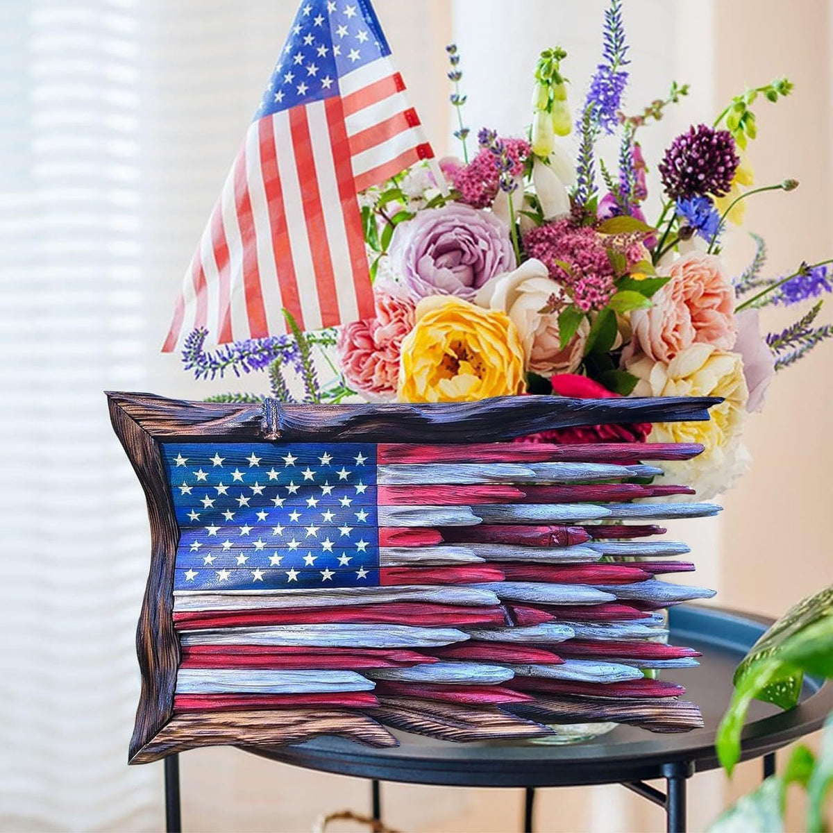 Handcrafted Rustic Driftwood American Flag Wall Relief