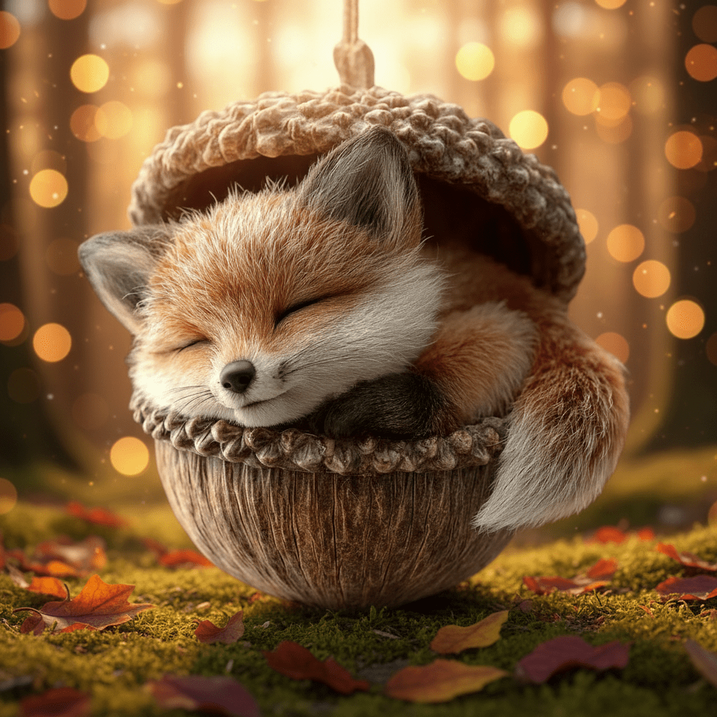 Handmade Christmas Tree Ornaments with Acorn and Woodland Animal Decorations