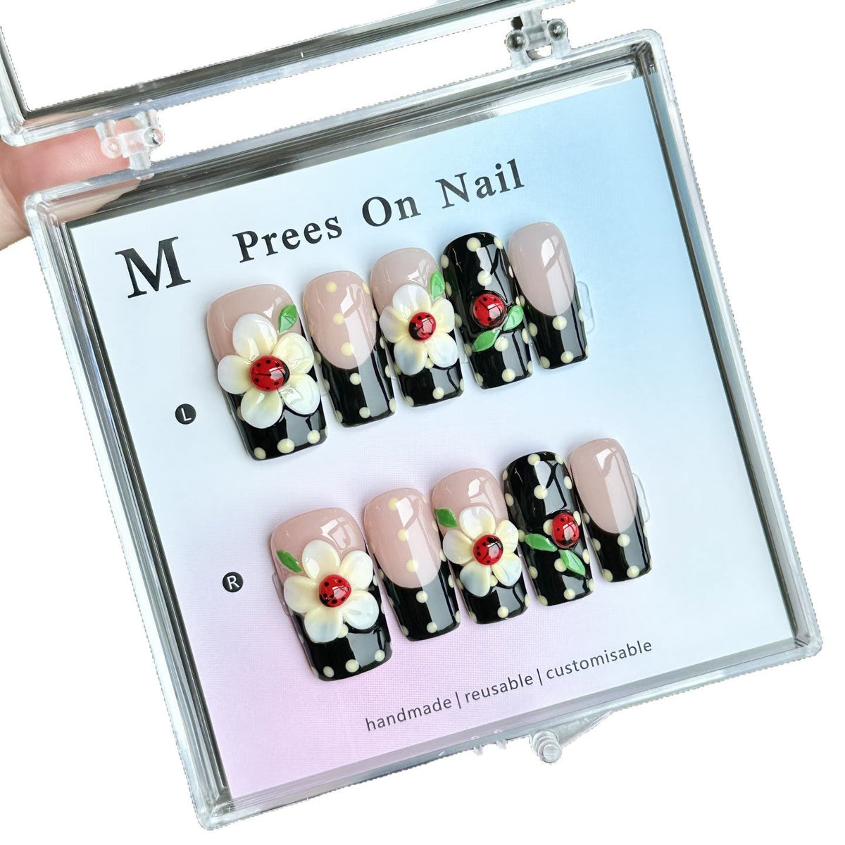 Set de faux ongles décoratifs faits main avec motifs floraux