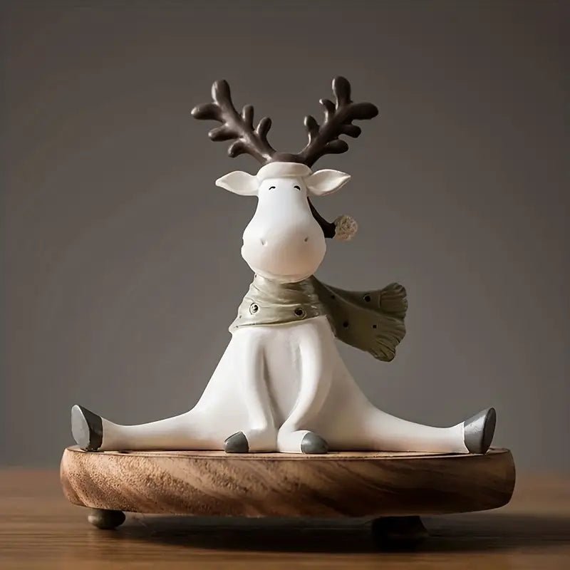 Handmade Reindeer Figurine with Scarf for Festive Christmas Decoration