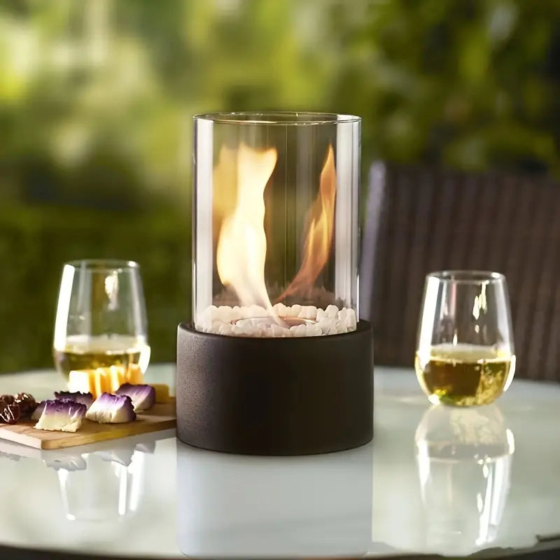 Heat without odor in an elegant, portable tabletop fireplace