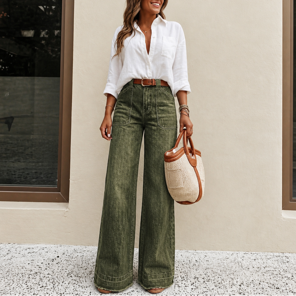 Jean en denim extensible taille haute à jambes larges