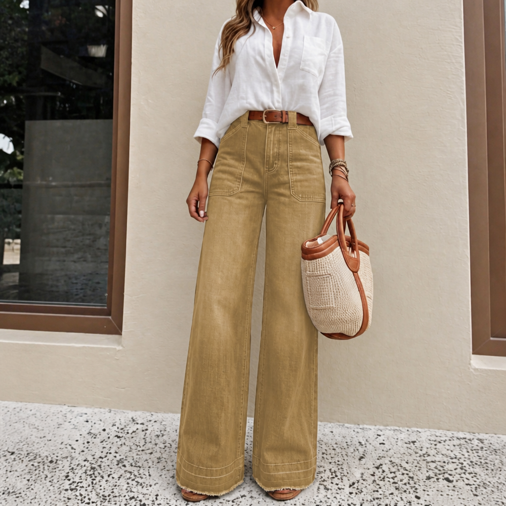 Jean en denim extensible taille haute à jambes larges