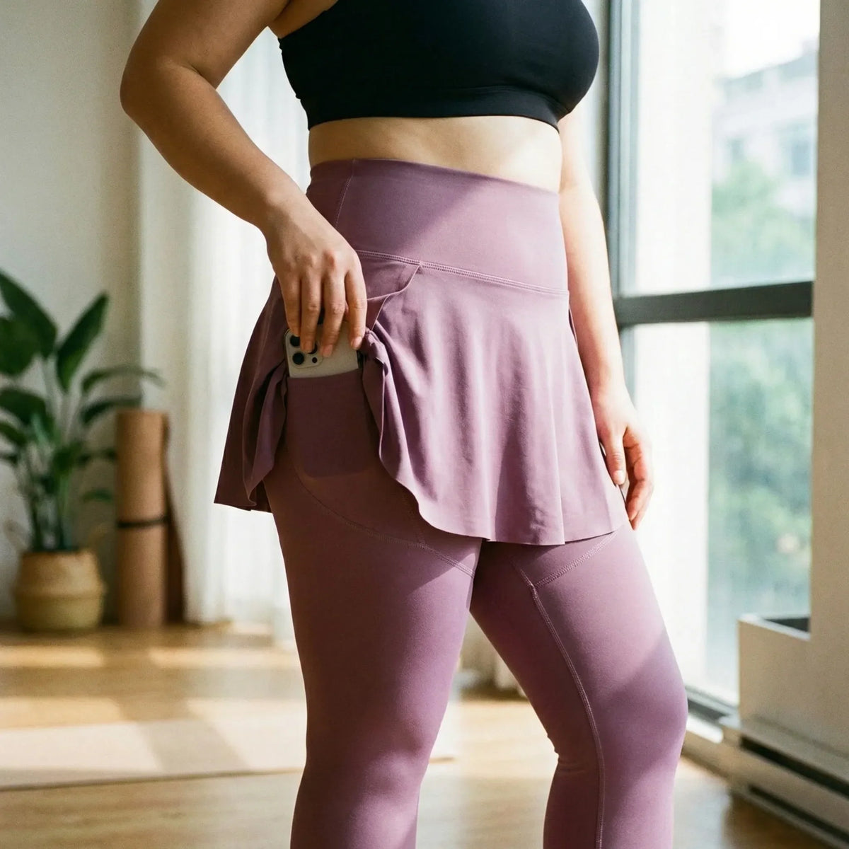 High-Waisted Skirt-Overlay Leggings