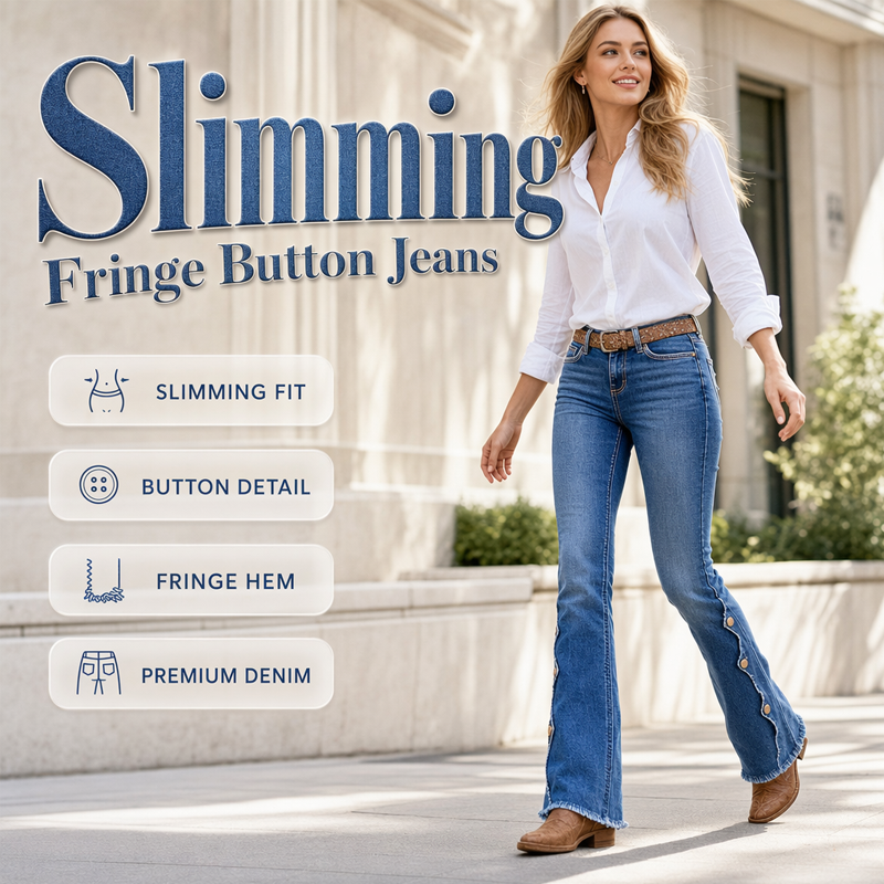 High-Waisted Stretch Flare Denim Jeans with Raw Fringe Hem