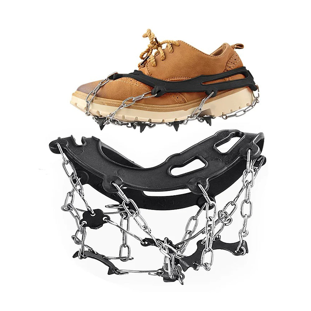 Ice Cleats with Chains & 16 Steel Spikes - Anti-Slip Shoe Grips