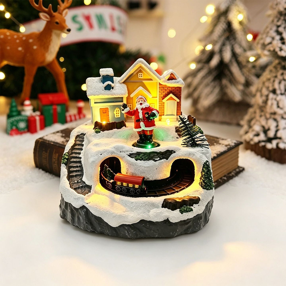 Illuminated Christmas Village Decoration with Moving Figures