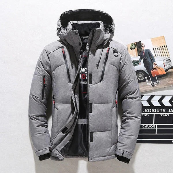 Veste d'hiver isolante en duvet de canard avec capuche amovible