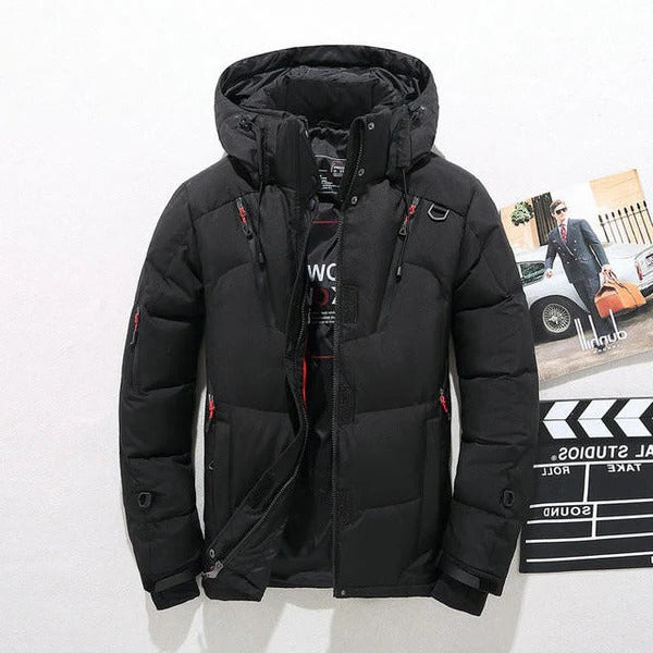 Veste d'hiver isolante en duvet de canard avec capuche amovible
