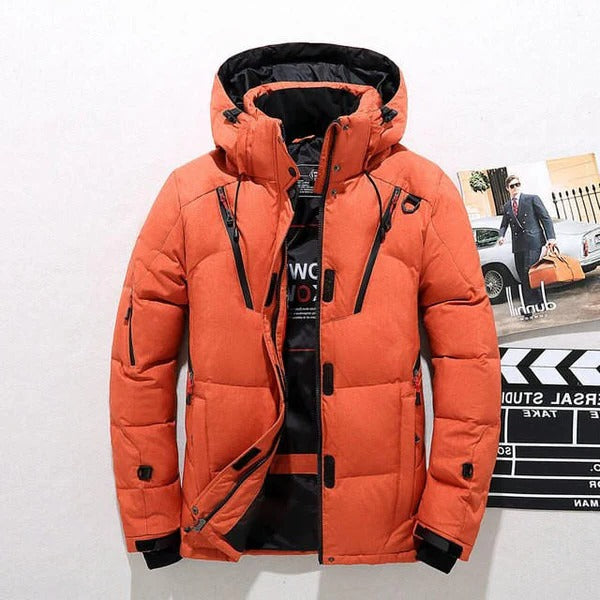 Veste d'hiver isolante en duvet de canard avec capuche amovible