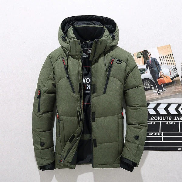 Veste d'hiver isolante en duvet de canard avec capuche amovible