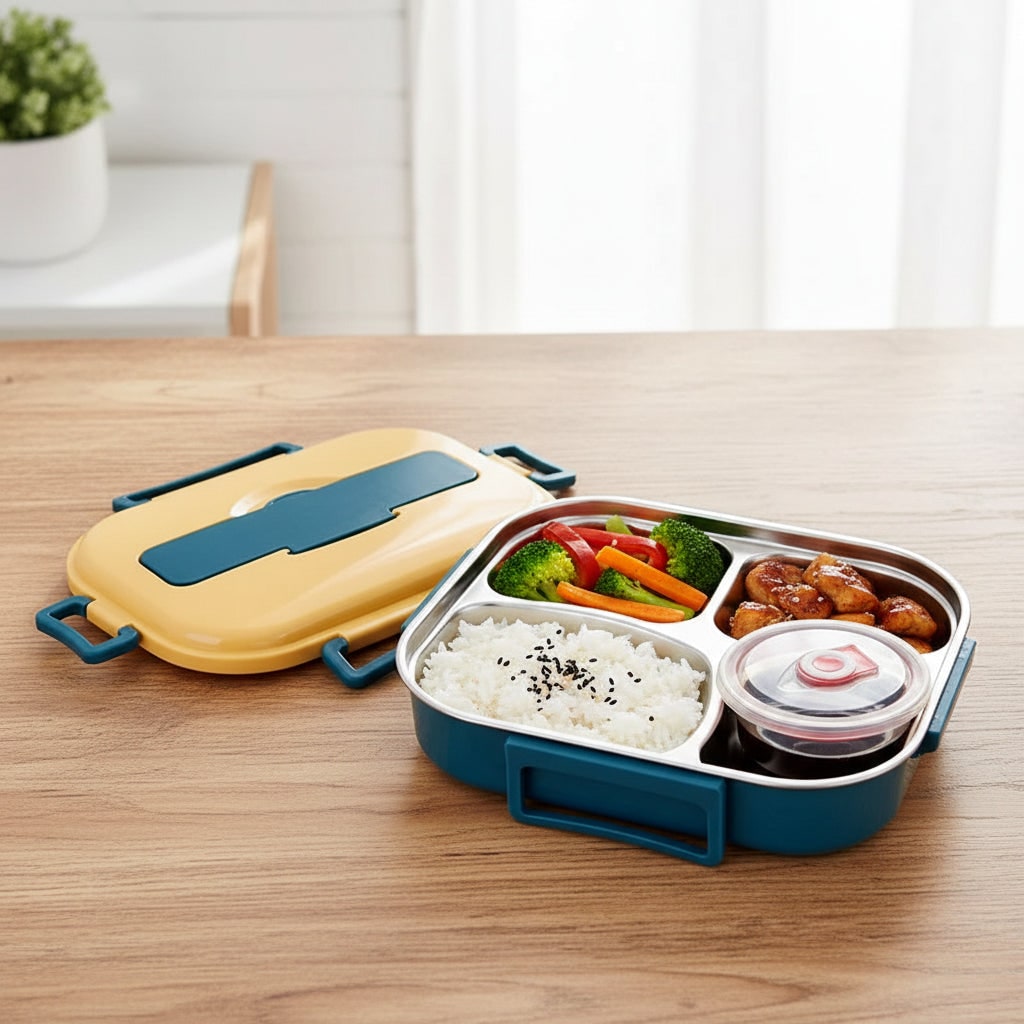 Boîte à lunch bento isotherme en acier inoxydable avec compartiments séparés et bol avec couvercle