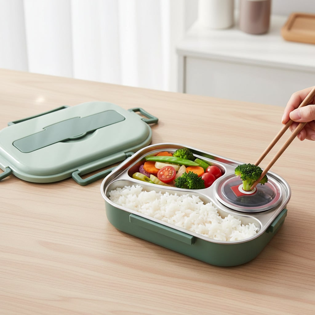 Boîte à lunch bento isotherme en acier inoxydable avec compartiments séparés et bol avec couvercle