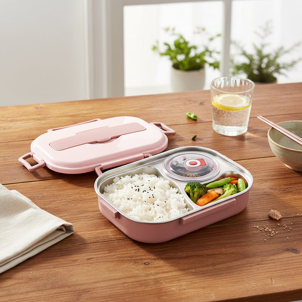 Boîte à lunch bento isotherme en acier inoxydable avec compartiments séparés et bol avec couvercle