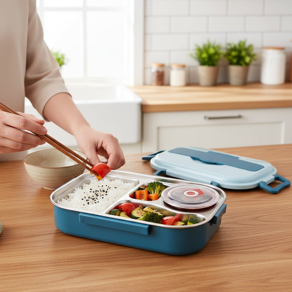 Boîte à lunch bento isotherme en acier inoxydable avec compartiments séparés et bol avec couvercle