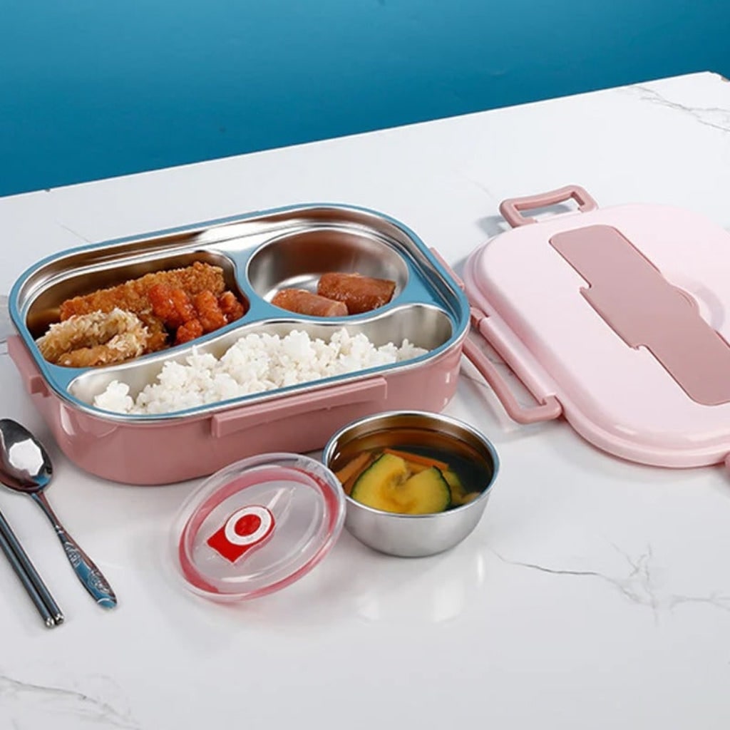 Boîte à lunch bento isotherme en acier inoxydable avec compartiments séparés et bol avec couvercle