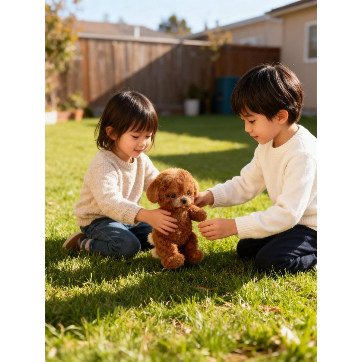 Peluche interactive en forme de chien, assise, avec sons et mouvements