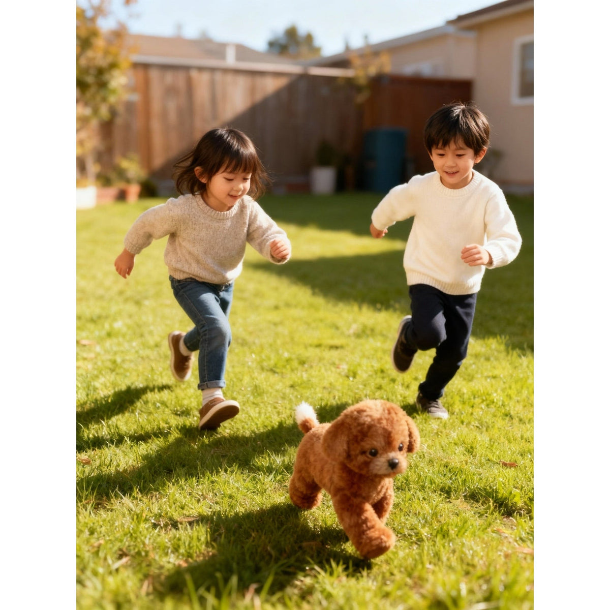 Peluche interactive en forme de chien, assise, avec sons et mouvements