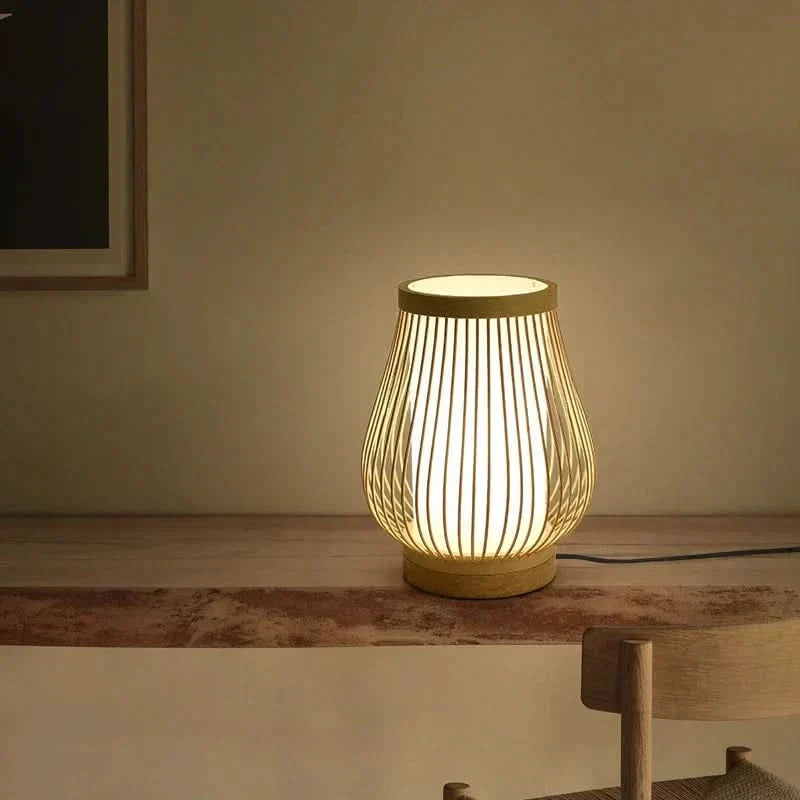 Japanese Bamboo Table Lamp with Warm Light