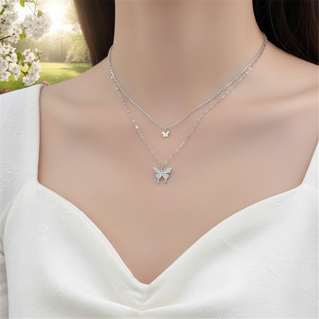 Collier superposé en argent - FlutterJewelry