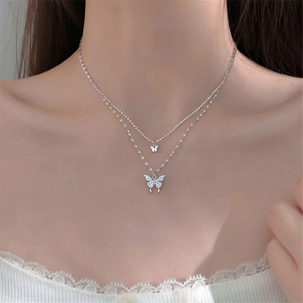 Collier superposé en argent - FlutterJewelry