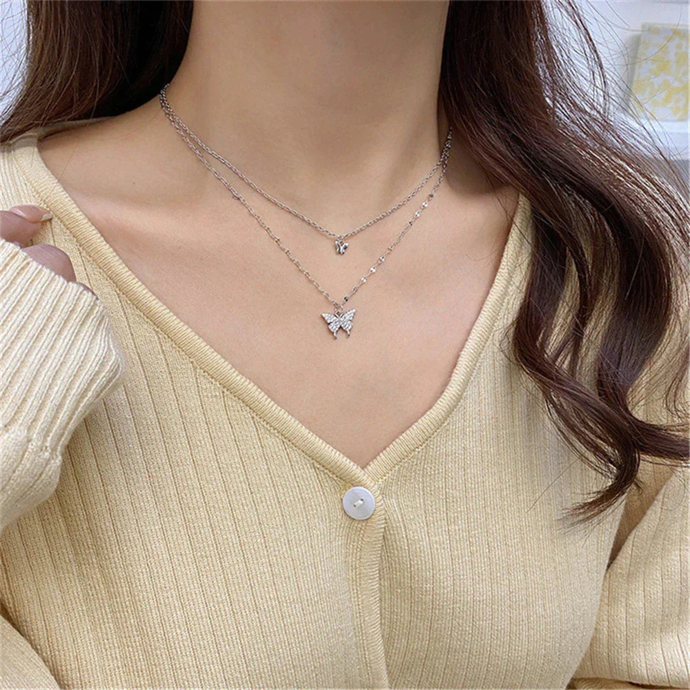 Collier superposé en argent - FlutterJewelry