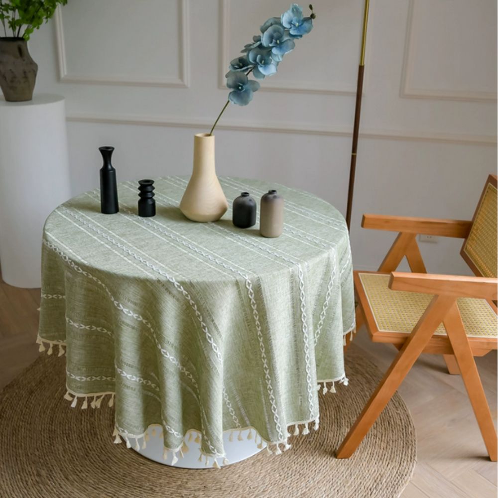 Leaf Embroidered Round Tablecloth