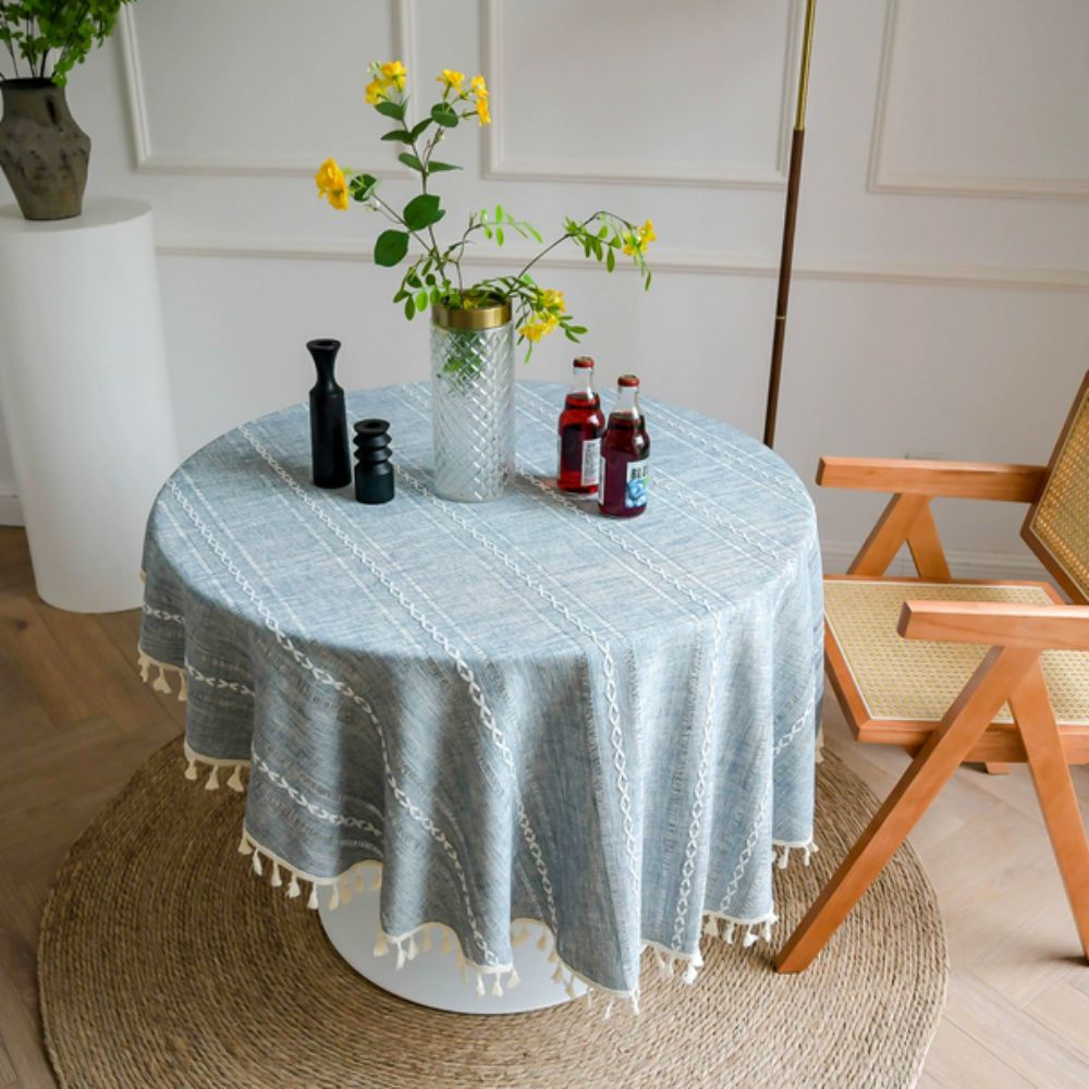 Leaf Embroidered Round Tablecloth