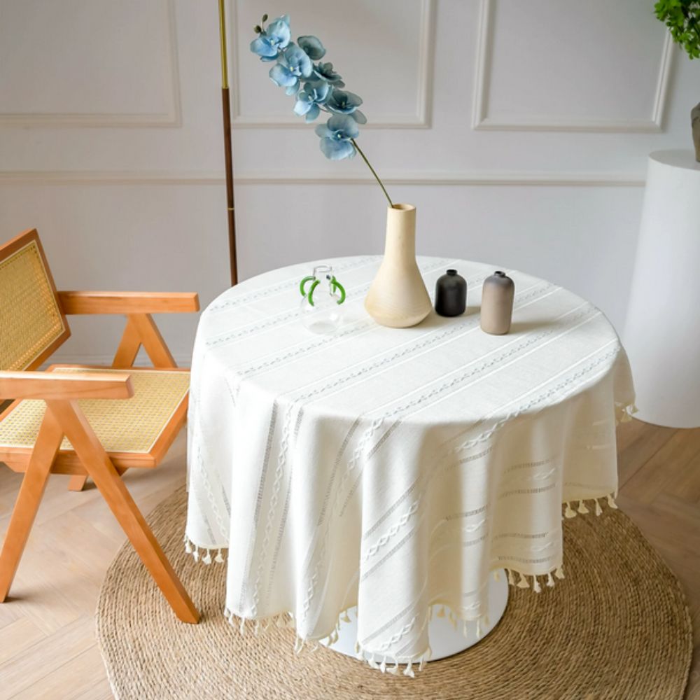 Leaf Embroidered Round Tablecloth