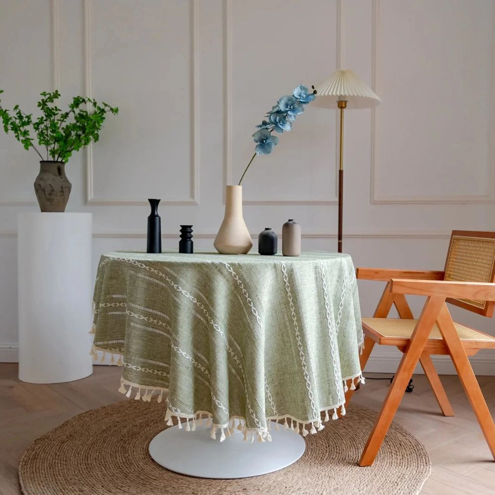 Leaf Embroidered Round Tablecloth