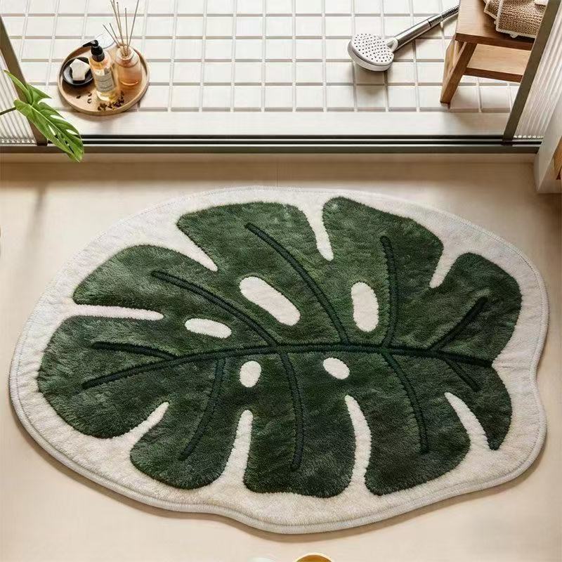Tapis de bain en peluche en forme de feuille