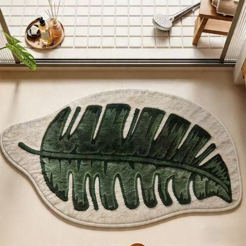 Tapis de bain en peluche en forme de feuille