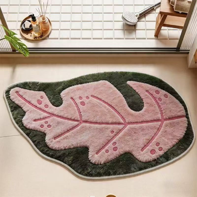 Tapis de bain en peluche en forme de feuille