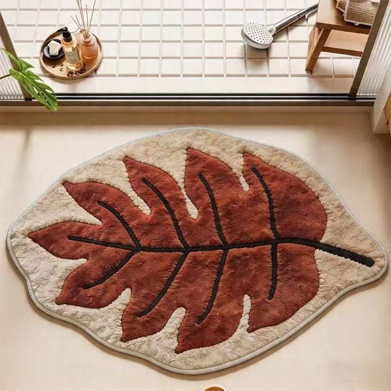 Tapis de bain en peluche en forme de feuille
