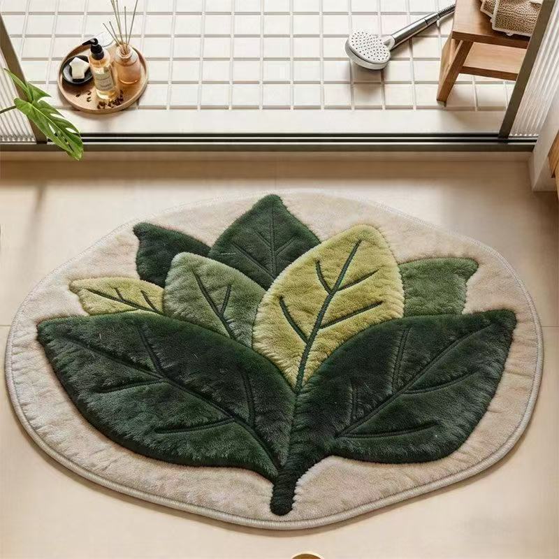 Tapis de bain en peluche en forme de feuille