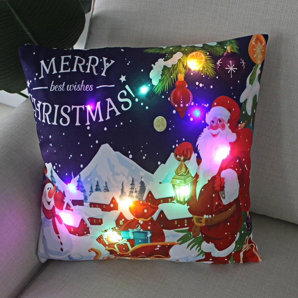 LED Christmas Cushion Cover with Luminous Holiday Patterns and Soft Fabric for Home Décor