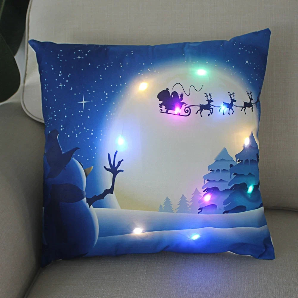 LED Christmas Cushion Cover with Luminous Holiday Patterns and Soft Fabric for Home Décor