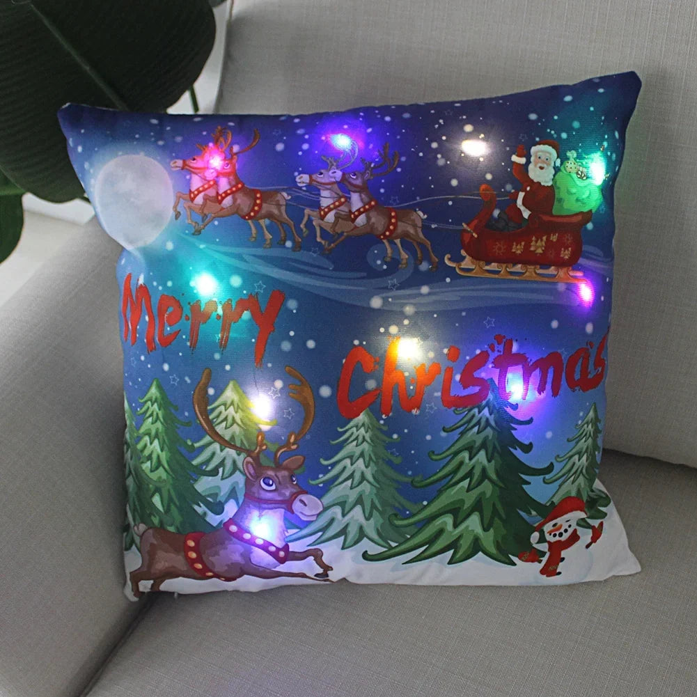 LED Christmas Cushion Cover with Luminous Holiday Patterns and Soft Fabric for Home Décor