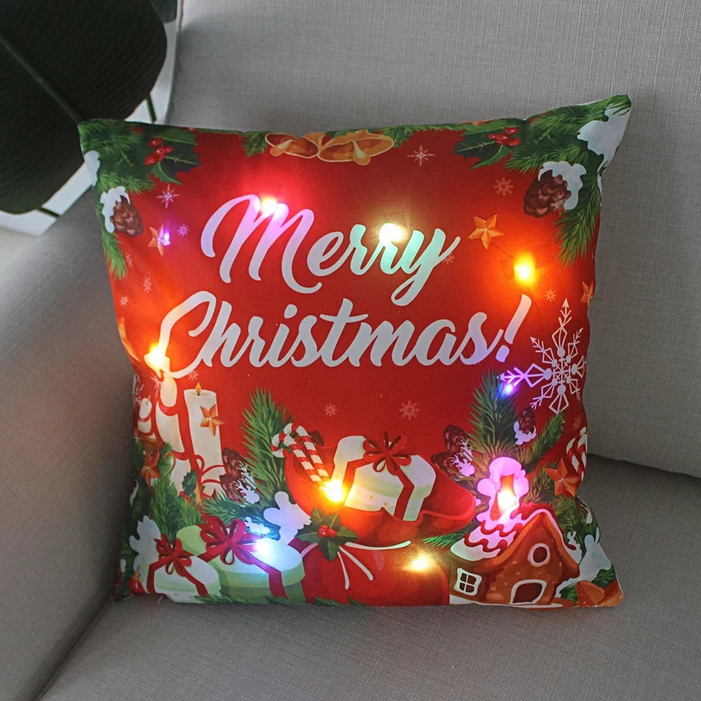 LED Christmas Cushion Cover with Luminous Holiday Patterns and Soft Fabric for Home Décor