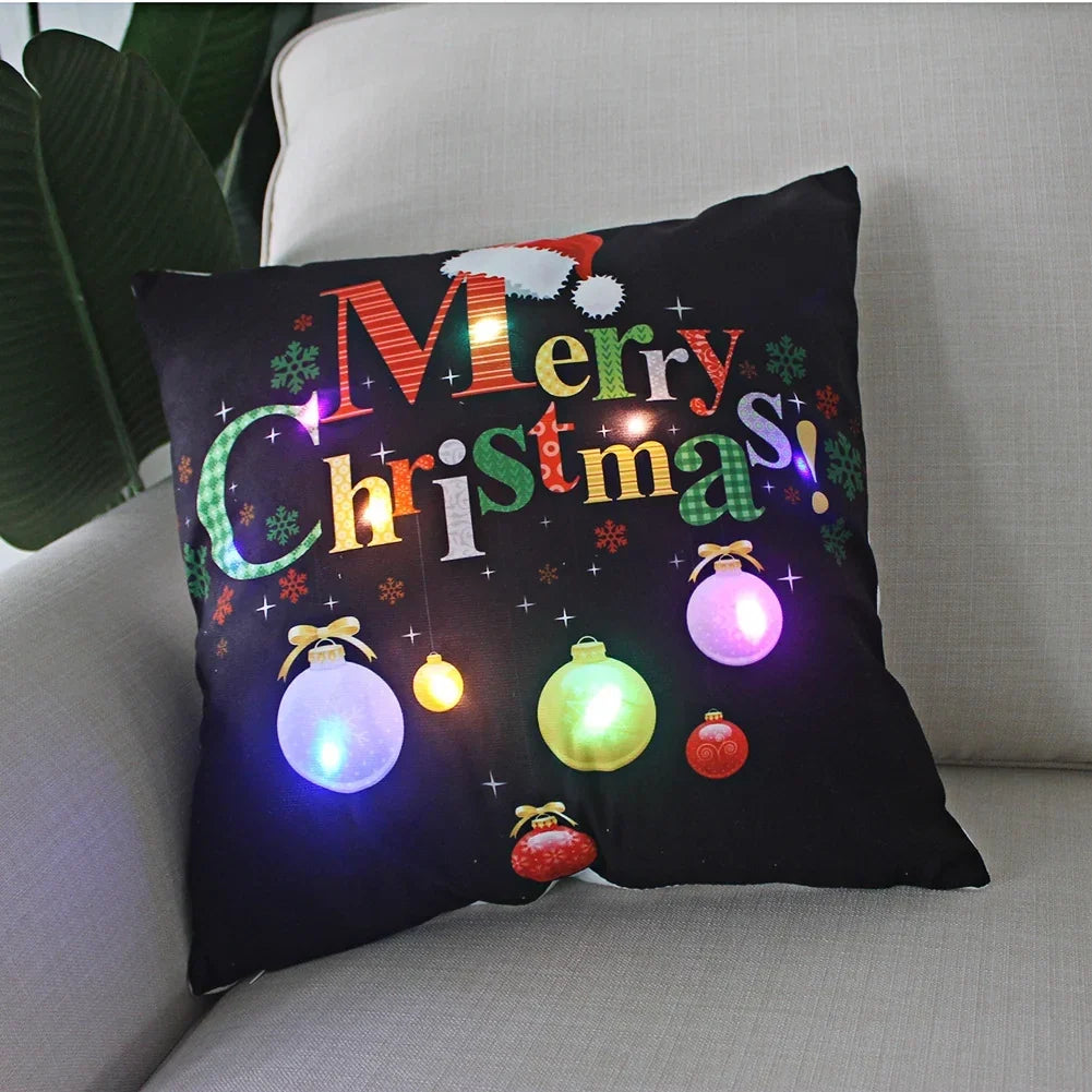 LED Christmas Cushion Cover with Luminous Holiday Patterns and Soft Fabric for Home Décor