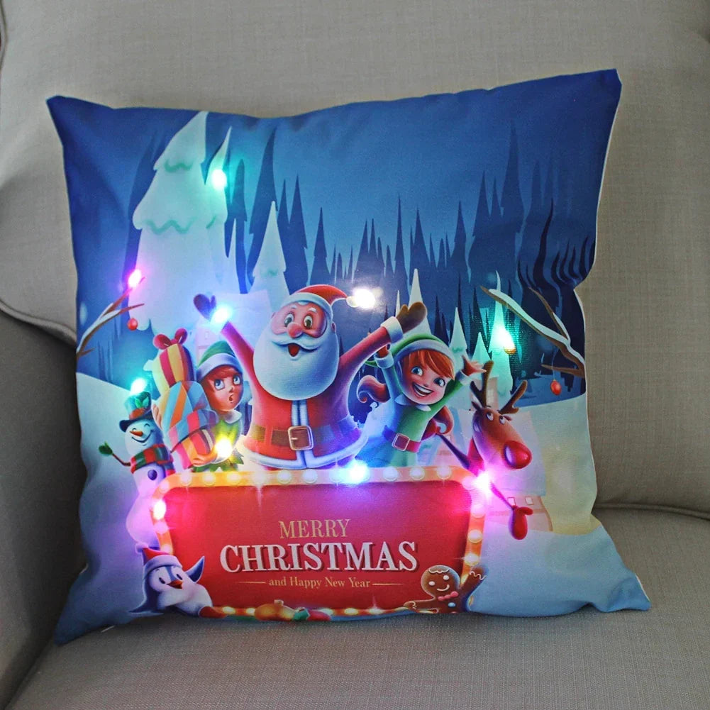 LED Christmas Cushion Cover with Luminous Holiday Patterns and Soft Fabric for Home Décor