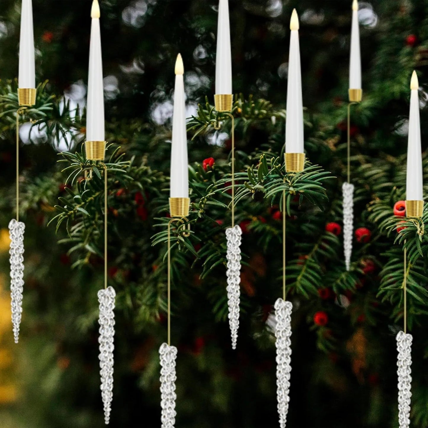 Ensemble de bougies LED pour sapin de Noël – lumières à pince blanc chaud avec ornements en cristal suspendus