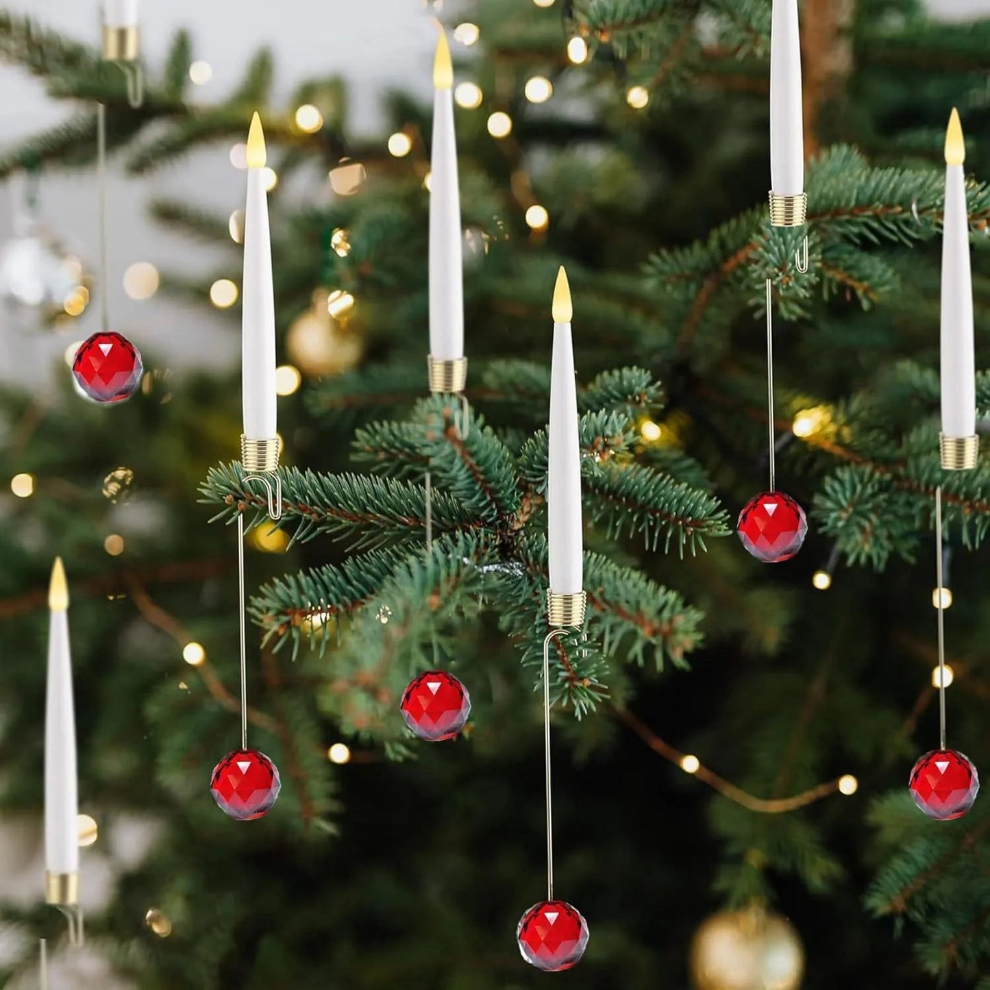 Ensemble de bougies LED pour sapin de Noël – lumières à pince blanc chaud avec ornements en cristal suspendus