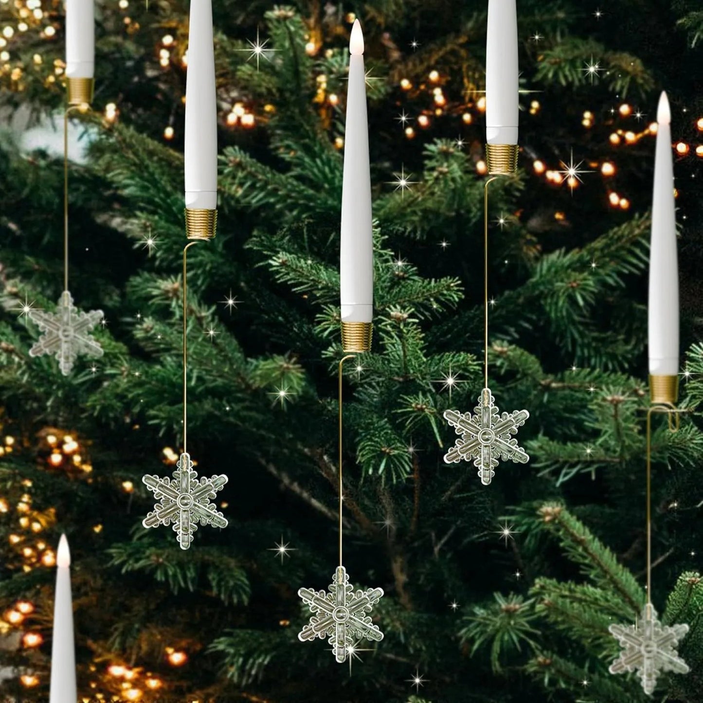 Ensemble de bougies LED pour sapin de Noël – lumières à pince blanc chaud avec ornements en cristal suspendus