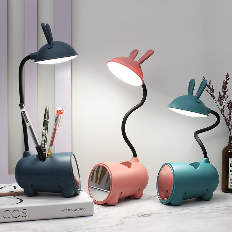 LED Desk Lamp Rabbit with Pen Organizer – Touch Control and USB Charging for Girls