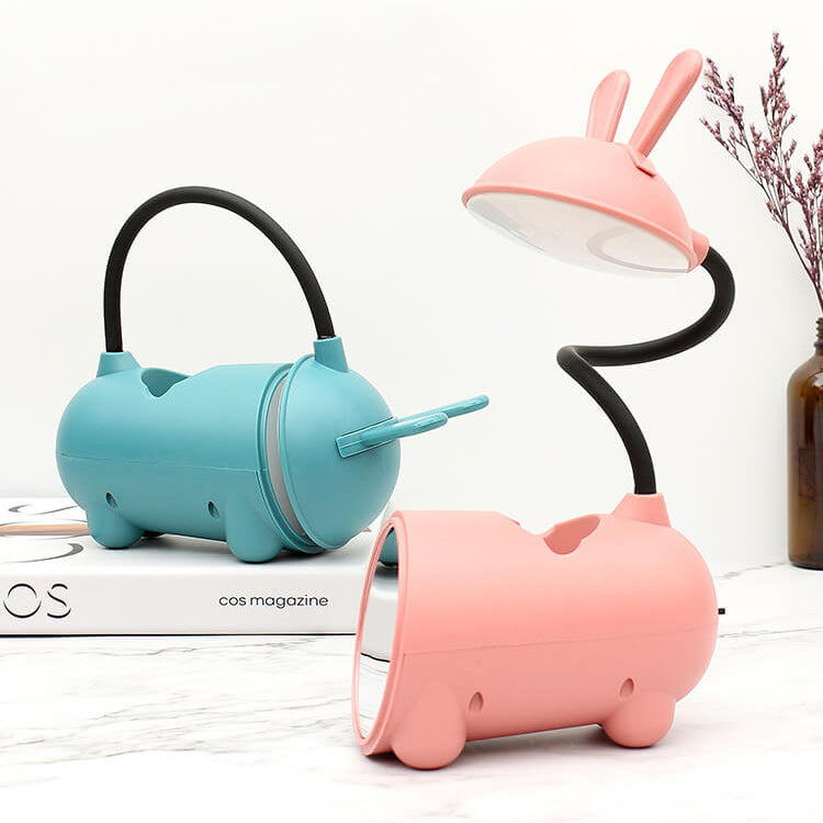 LED Desk Lamp Rabbit with Pen Organizer – Touch Control and USB Charging for Girls